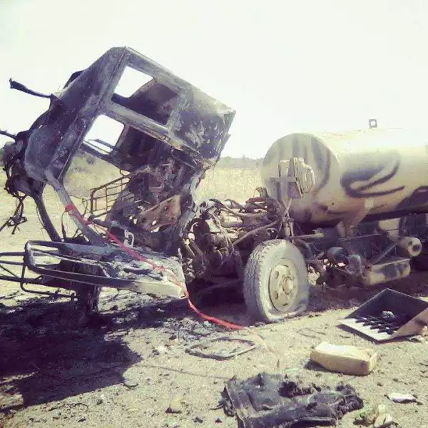 Nigerian Army Tank Supplying Diesel Destroyed After Stepping On IED In Borno.